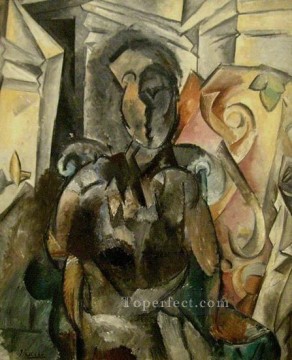 パブロ・ピカソ Painting - 肘掛け椅子に座る女性 3 1909 年キュビスト パブロ・ピカソ